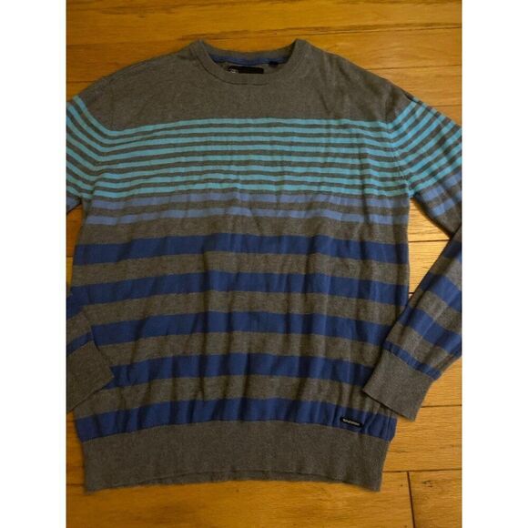 Ocean Current Men's grey striped cotton casual crew neck sweater size large - Picture 1 of 8